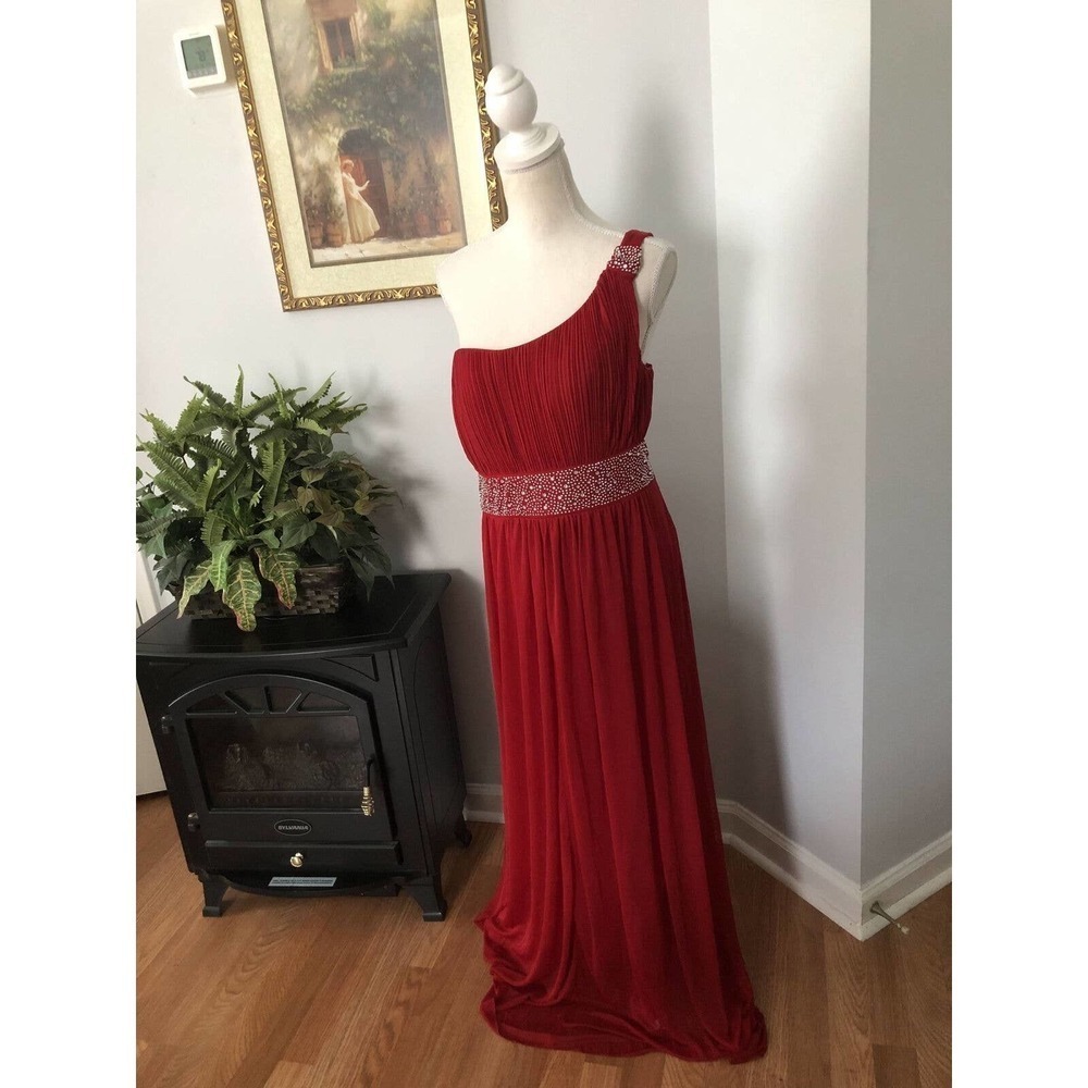 Eureka Womens Red Solid Polyester One Shoulder Off Long Maxi Dress Size 2-XL